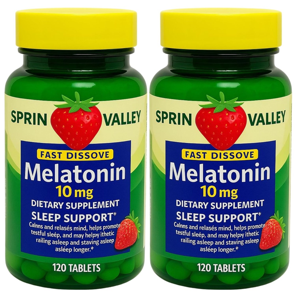 Melatonin Sleep Health Dietary Supplement Tablets, Spriing Vallley Strawberry, 10 mg, 120 Ct Fast Dissolve (Pack of 2)