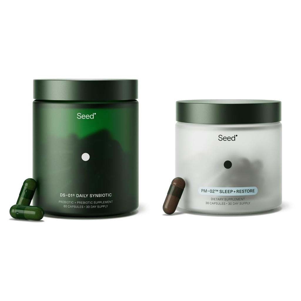 Seed DS-01 Daily Synbiotic & PM-02 Sleep + Restore Bundle - Probiotic and Sleep Aid for Women and Men - Vegan - 30-Day Supply
