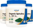 Nutricost Organic Spirulina Powder Unflavored, 1LB Container für 454 Portionen (3 Flaschen) - Vegan, GVO-frei und glutenfrei