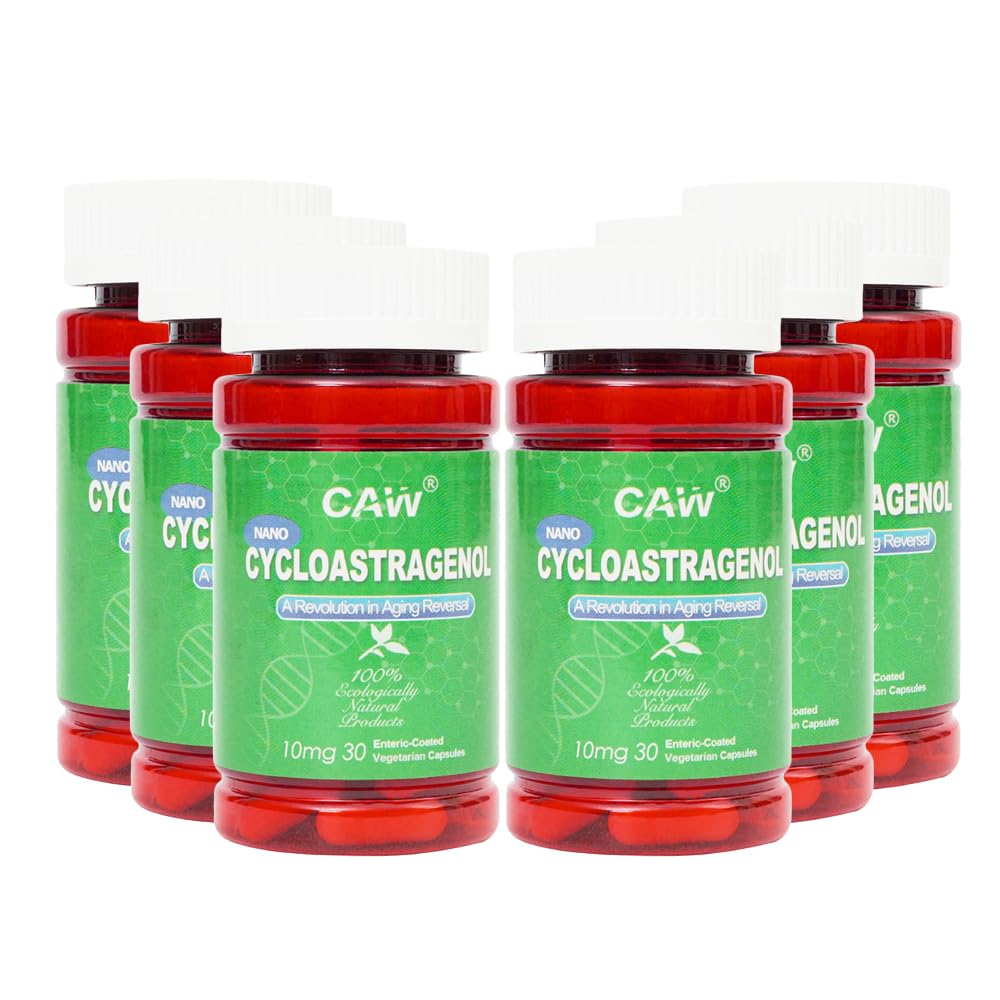 CAW Nano Cycloastragenol 10Mg | Attivazione Telomerase Anti-Aging | Cell Rejuvenation Immunity Boost | 30 Capsule Vegetariani Enteric-Coated (6 Bottiglie)