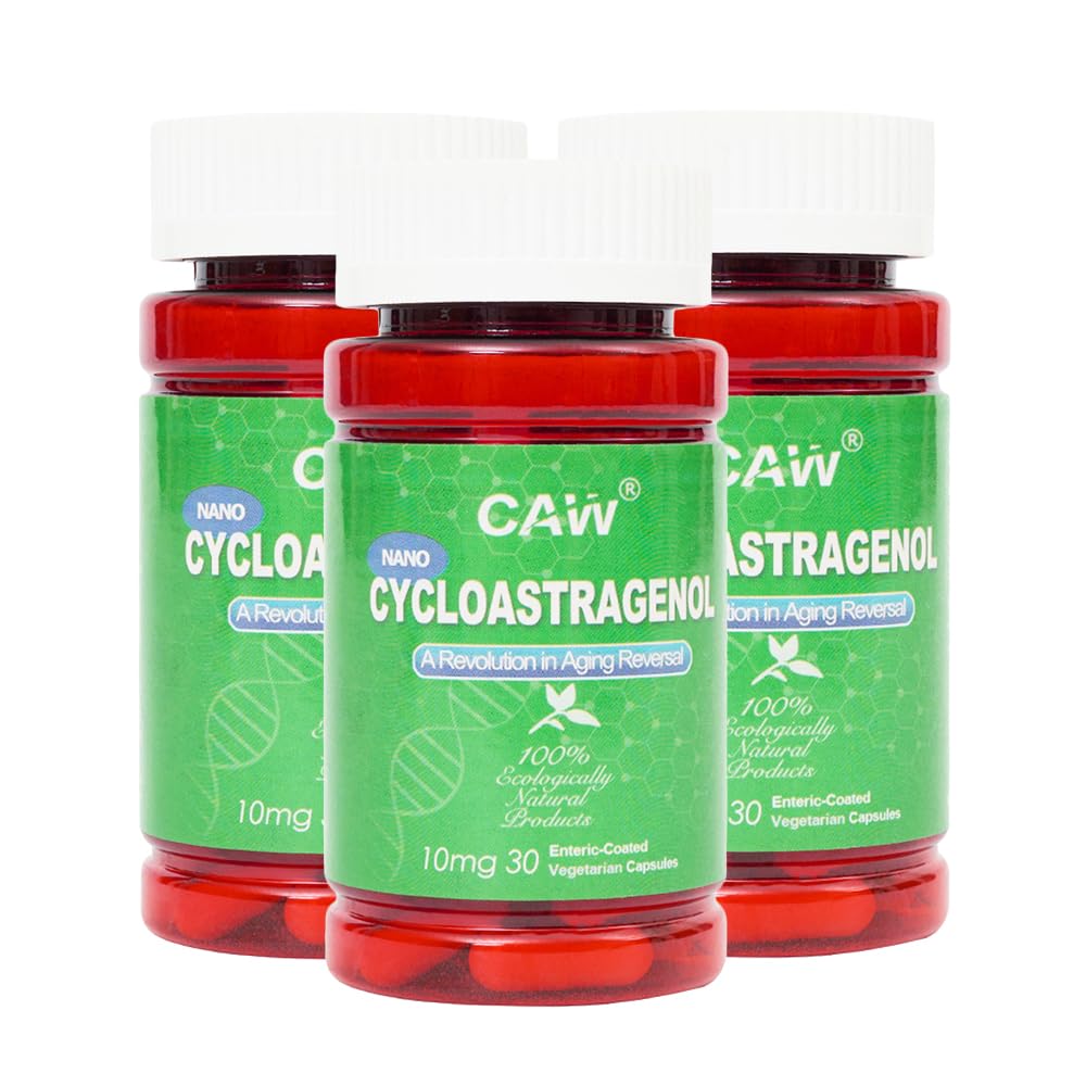 CAW Nano Cycloastragenol 10Mg | Attivazione Telomerase Anti-Aging | Cell Rejuvenation Immunity Boost | 30 capsule vegetariane Enteric-Coated (3 bottiglie)