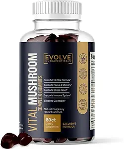 Vital Mushroom, Super Complex Blend Gummies, Nootropic, Clarity cognitiva, Gut Support, Immune Fortifying, Delicious Raspberry Flavor.