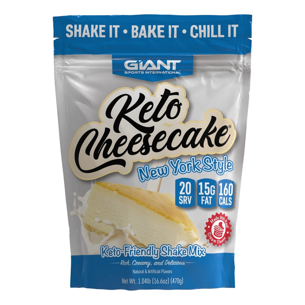 Géant Sports Keto Cheesecake Shake Mix - Delicious Low Carb, Ketogen Diet Mélange de poudre sans gluten - Remplacement des repas - Fonctionne avec du lait amandé - New York Style (20 Sac de service)