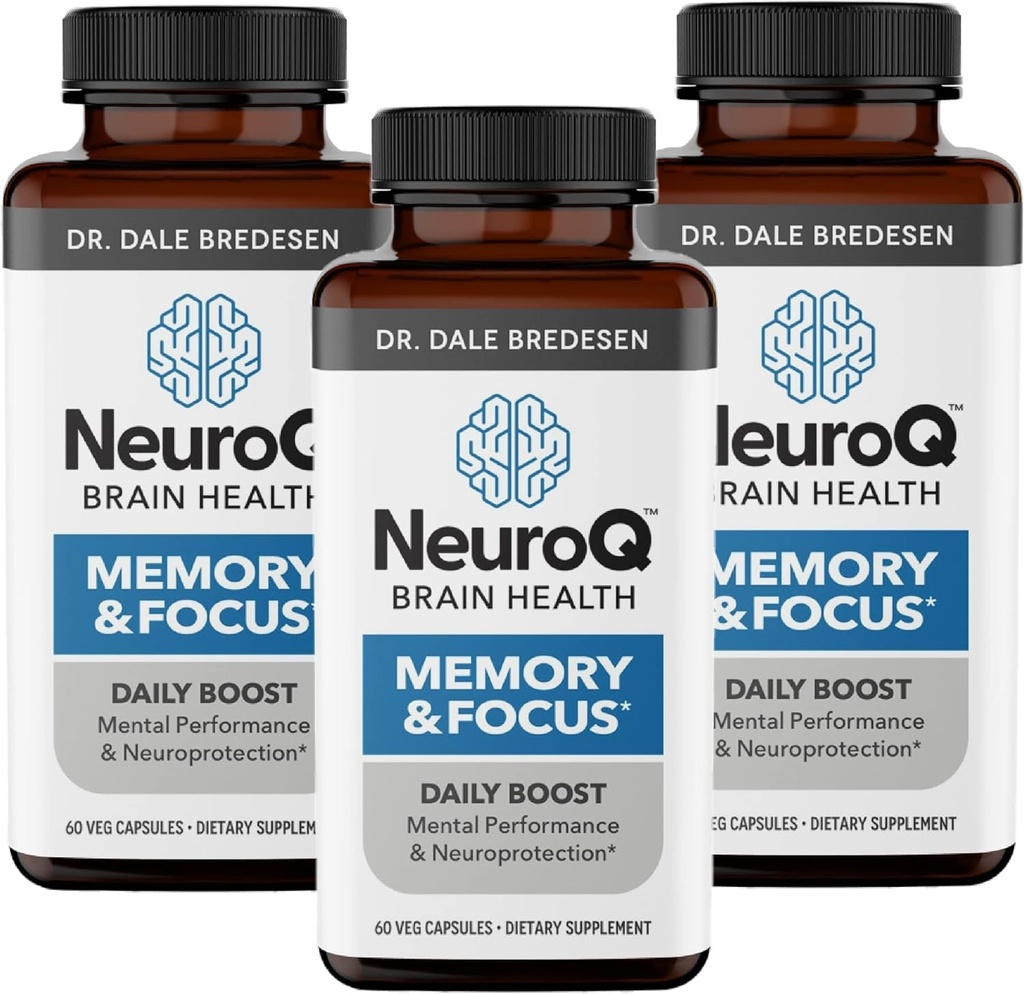 NeuroQ Memory & Focus - Boosts Cognitive Performance & Brain Function - Neuroprotektive Formel von Dr. Dale Bredesen - Gotu Kola Ginkgo Phosphatidylserin & Propolis - 60 Kapseln (Paket von 3)