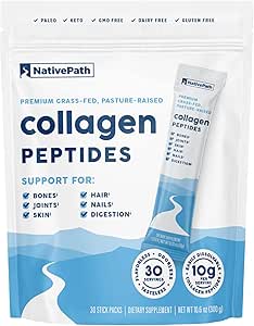 NativePath Collagen Peptides Protein Stick Packs - Hydrolysiertes Typ 1 & 3 Kollagenpulver für Haut, Haar, Nägel - 30 Servierungen