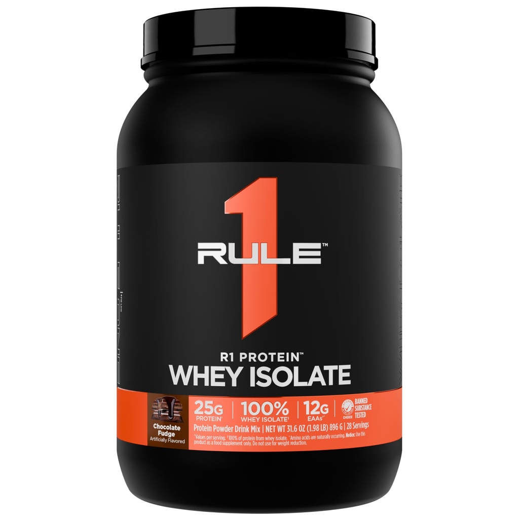 Rule 1 R1 Protein Whey Isolate - with 25g Protein & 6g BCAA Exclusively from Isolated & Hydrolyzed Sources for Workout Recovery (2 Pounds*, Chocolate Fudge)