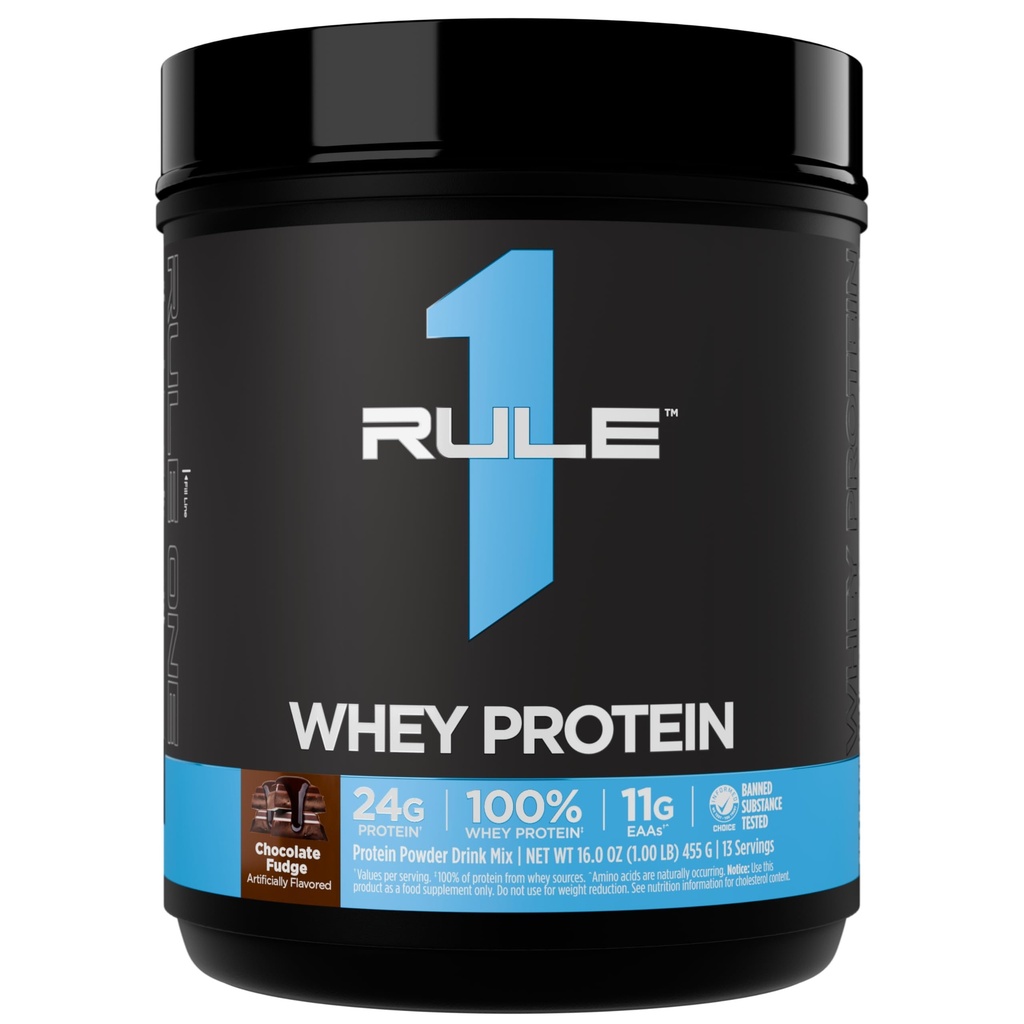 Rule 1 Proteins Whey Protein Powder, Chocolate Fudge, 13 Servings | 24g Fast-Acting Protein from All-Whey Sources with Naturally Occurring EAAs & BCAAs for Workout Recovery or Anytime Use