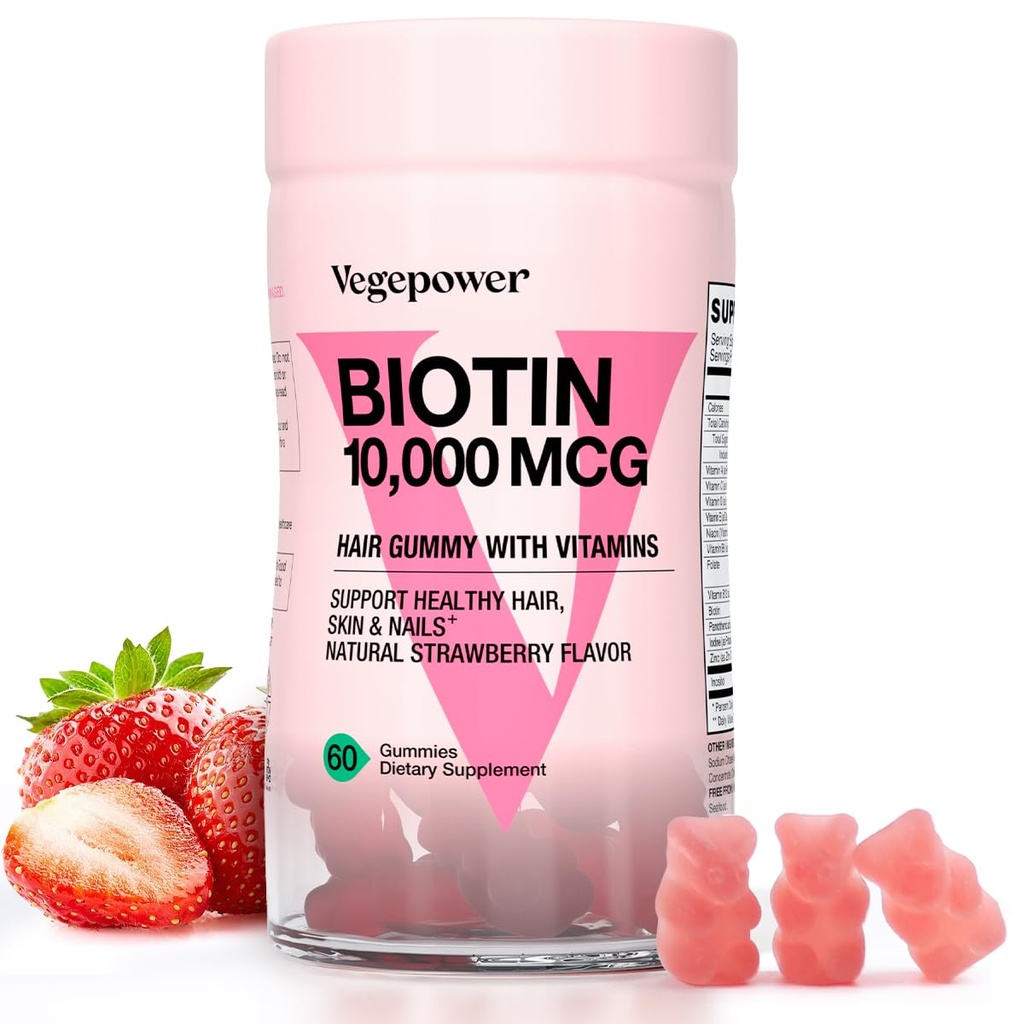 Biotin Gummies per la crescita dei capelli 10000mcg - Vegan Biotin Vitamins Supporta capelli sani, pelle e unghie, Capelli Vitamina Gummy per le donne e gli uomini - Non OGM, Chewable Supplement