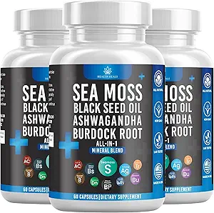 Silicon Sea Moss Black Seed Oil Ashwagandha Bladderwrack Burdock - 180 Conte