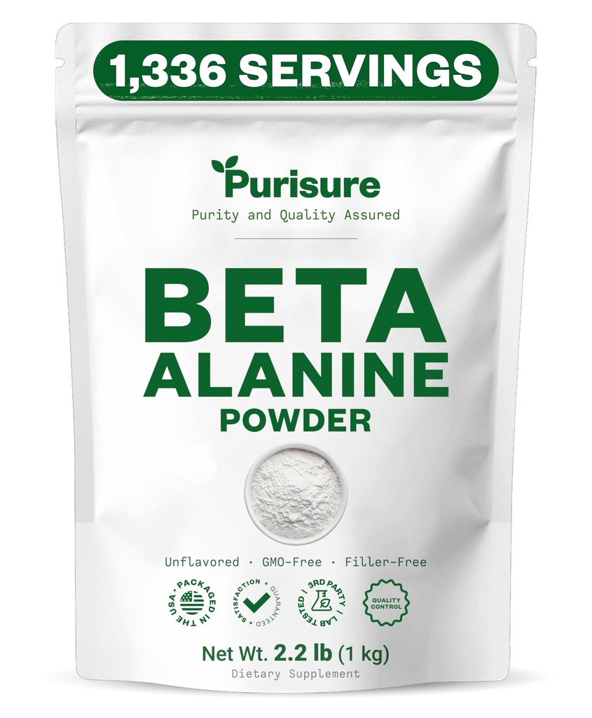 Beta Alanine Polvere 1kg, Pure Beta Alanine Pre-Workout Supplemento per l'energia prolungata, Beta Alanine Pre Workout Polvere per gli uomini e le donne, Alanine Supplement per la resistenza, 1.336 Servings