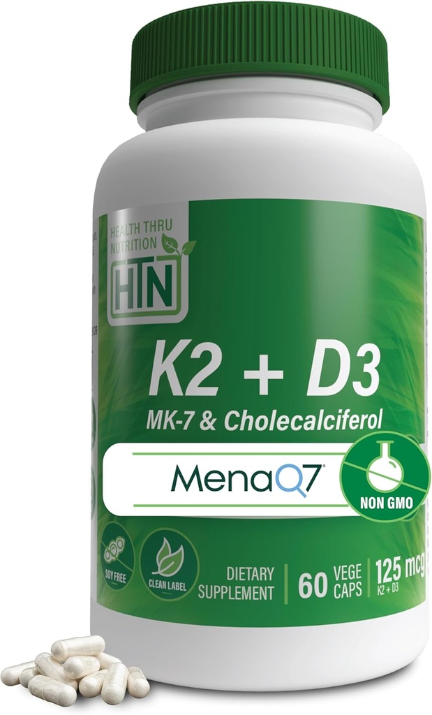 Gesundheit Thru Nutrition K2 + D3 Complex | K2 100mcg als MenaQ7 Menaquinone 7 MK7 & D3 1.000iu | 3rd Party Getestet | Non-GMO (Pack von 60)
