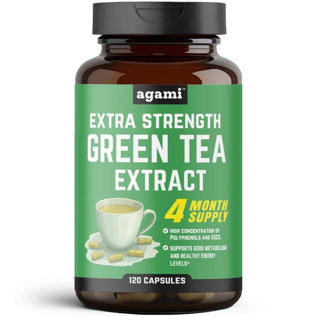 Agami Green Tea Capsules | 4 mesi di alimentazione | Energy & Metabolism Support | 20:1 Extract - 120 capsule