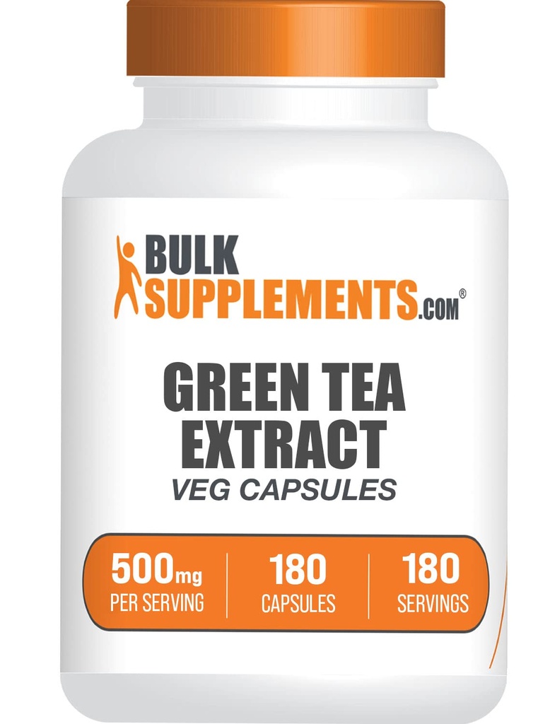 BulkSupplements.com Green Tea Extract Kapseln - Green Tea Supplement, Green Tea Extract 500mg, Green Tea Pills - Vegan & Gluten Free, 1 Kapsel pro Servieren, 180 Veg Kapseln (Pack von 1)
