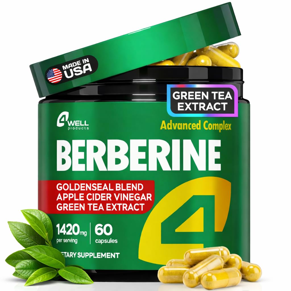 Berberin HCL 1200mg & japanischer Grüntee-Extrakt 150mg – Berberin-Ergänzung zur metabolischen Unterstützung mit Apfelessig & Goldenseal, Körperzusammensetzung, Verdauungs- & Immununterstützung, 60 Kapseln