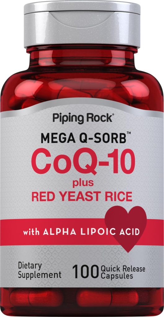 Piping Rock CoQ10 mit Red Yeast Rice | 100 Kapseln | mit Alpha Lipoic Acid | Non-GMO, Glutenfreie Ergänzung