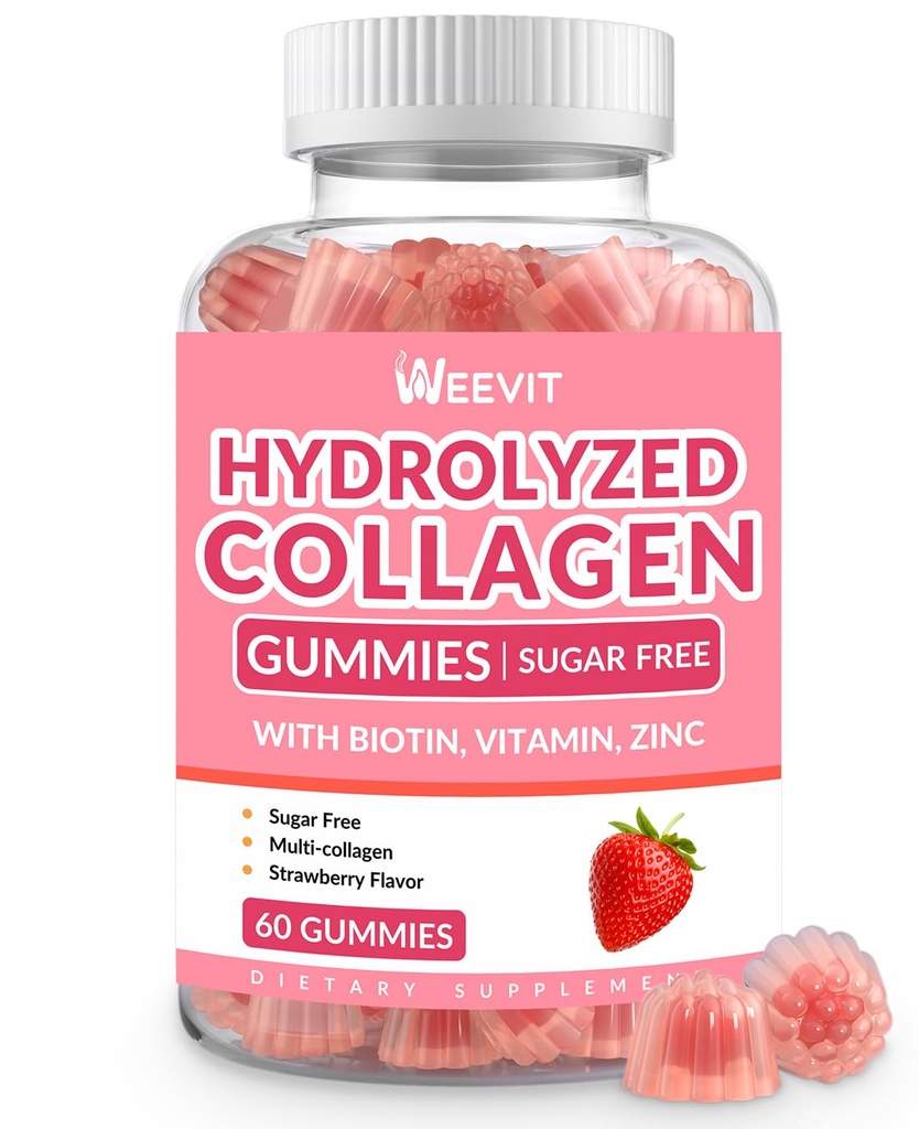 Gommies de collagène pour femmes, Peptides de collagène hydrolysés Gommies avec biotine, Suppléments de collagène Gommy avec vitamine B12, C, D, Zinc pour ongles de peau de cheveux