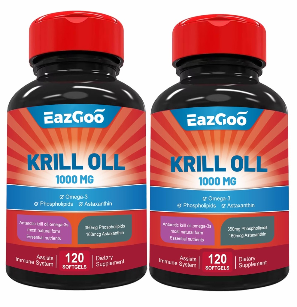 Antartico Krill olio 1000mg, Omega 3 Supplemento, EPA, DHA, Phospholipids e Astaxanthin - 240 Softgels
