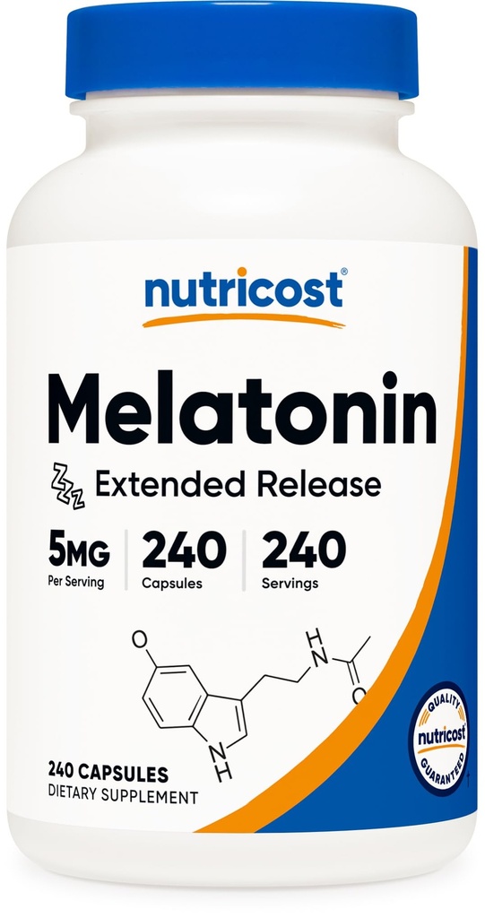 Nutricost Melatonin (5mg) 240 Kapseln - Extended Release Sleep Support, Vegan, GMO-frei, Glutenfrei