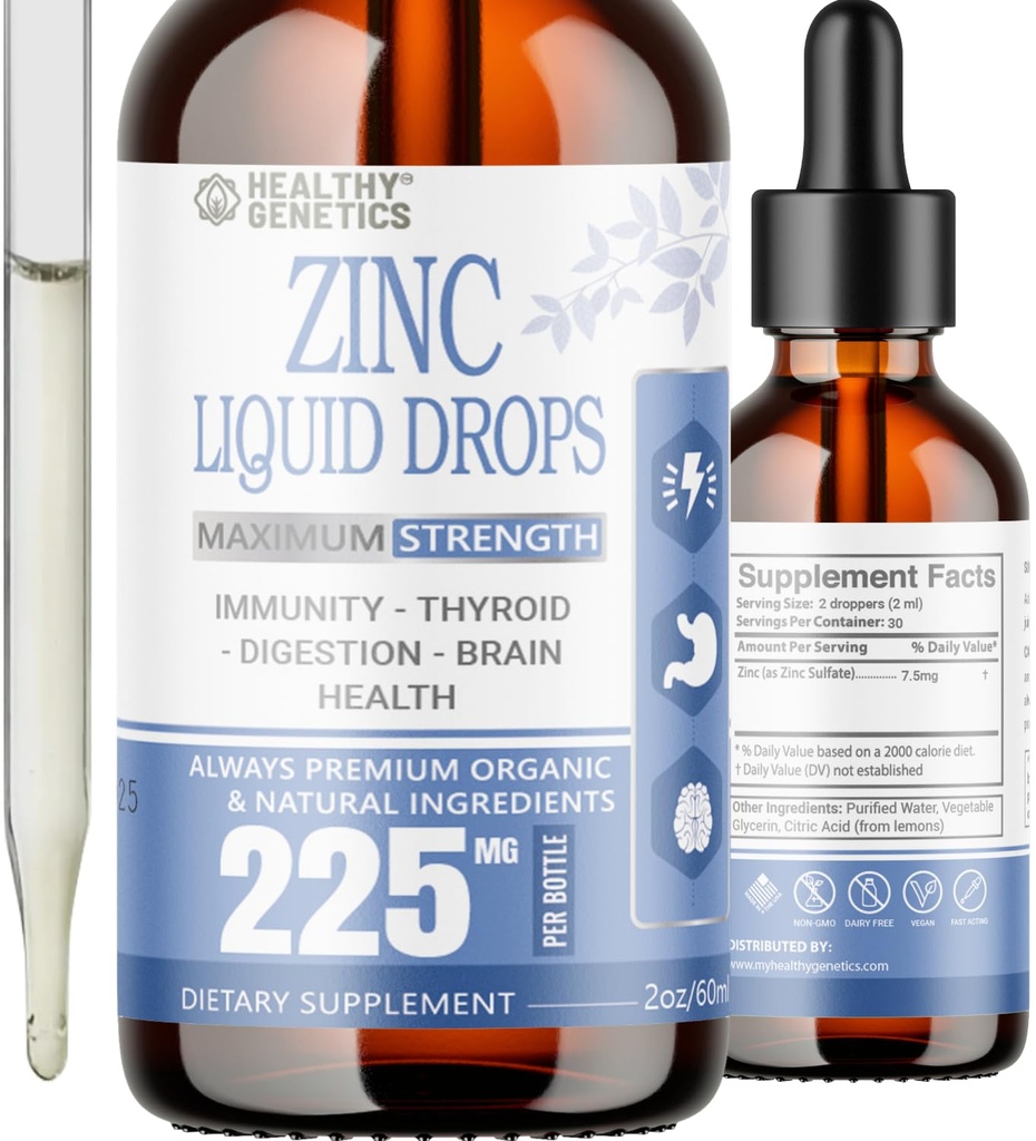 Liquid Zinc Drops for Kids, Men and Women | Organic Ionic Zinc Sulfate | Immunity, Mood, Brain Thyroid | 30 Day Supply| 2 Oz