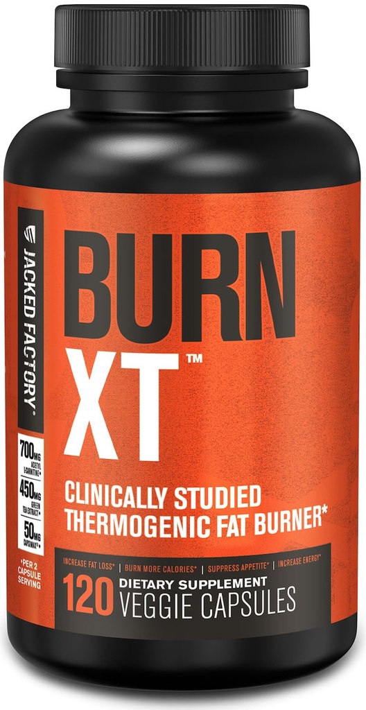 Jacked Factory Burn-XT ha studiato clinicamente Fat Burner & Weight Loss Supplement - Appetite Suppressant & Energy Booster - con Acetyl L-Carnitine, Estratto di tè verde e altro - 120 pillole di dieta naturale