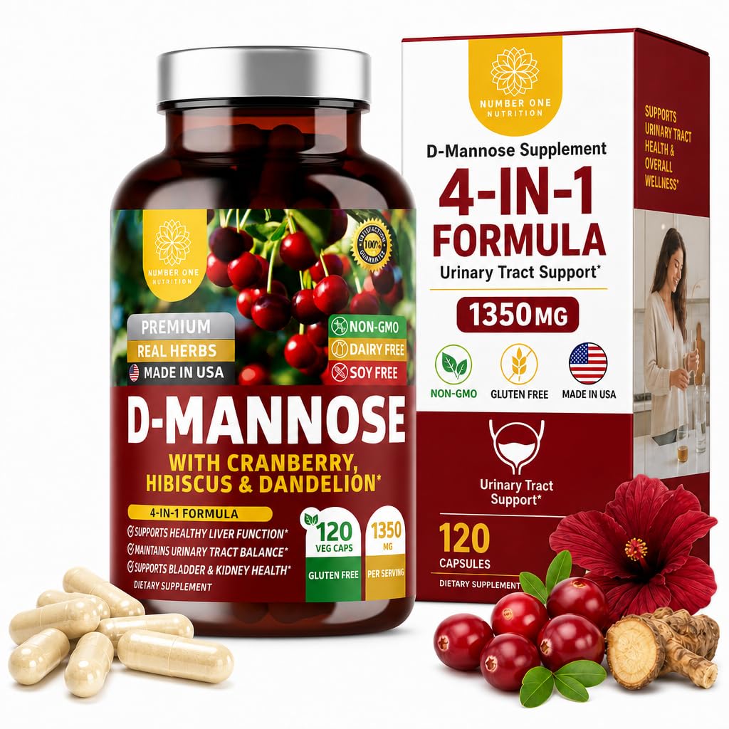 Supplément nutritionnel de mannose D de qualité supérieure pour les femmes et les hommes [Max Strength, 1350MG] Mannose D naturel avec canneberge, Hibiscus et Dandelion pour la santé urinaire, 120 Comte