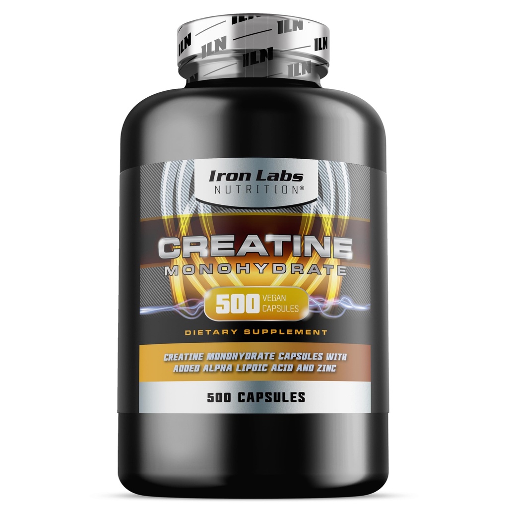 Iron Labs Nutrition Creatine Monohydrate (500 capsule) - 3900mg Per Serving - Capsule non infiammate - Creatina ad alta resistenza per uomini e donne