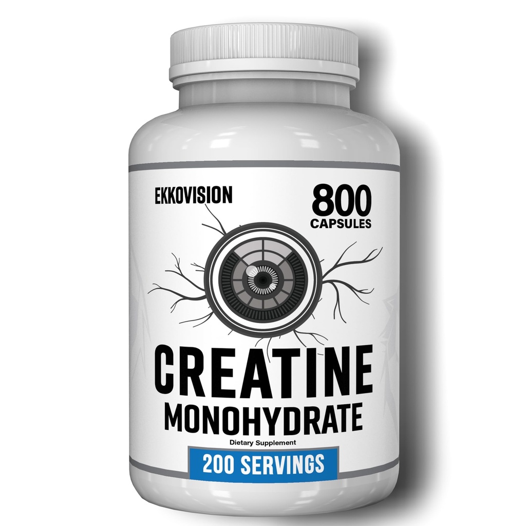 Ekkovision Creatine Monohydrate Capsules, Micronized, Unflavored Creatine Supplement for Men & Women, Pre Workout & Post Workout Support, Easy-to-Swallow, 800 Capsules, 200 Servings