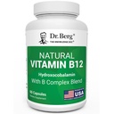 Dr. Berg Natural Vitamin B12 1000 mcg (Hydroxocobalamin) 60 Kapseln - Energie, Gehirn & Nervensystem Unterstützung * - w / B-Komplex + Magnesium - 4X Labor getestet, GVO-frei, keine Füllstoffe