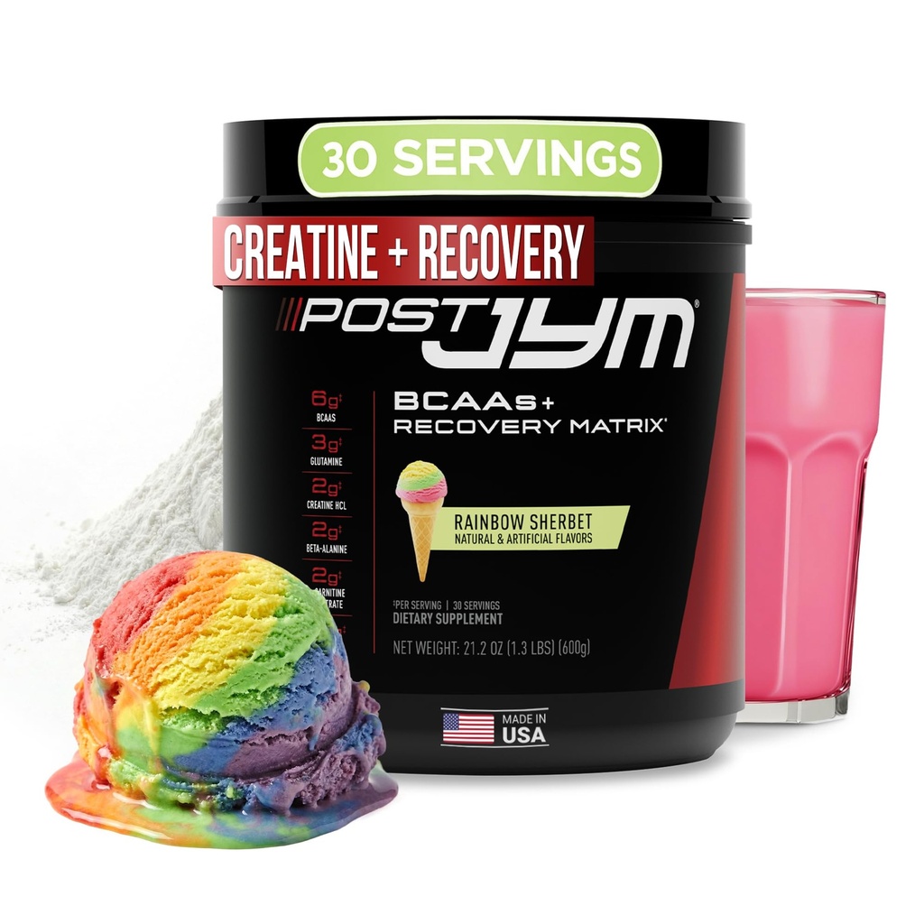 JYM Supplement Science Post JYM Active Matrix Rainbow Sherbet Amino Recovery Powder Pure Creatine HCL, BCAA, Glutamina, Carnitina, Betaina, Taurina per resistenza, riparazione, prestazioni 30 Serve