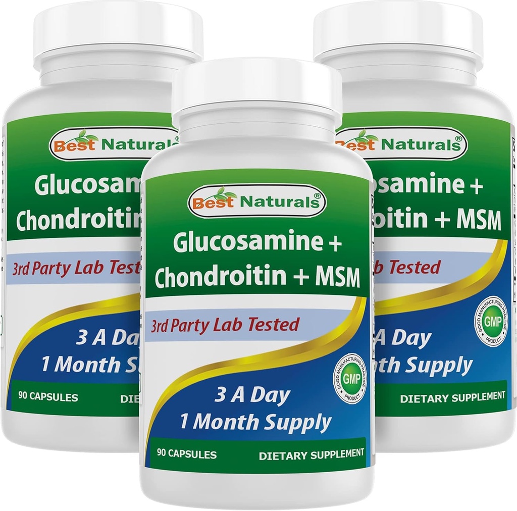 Best Naturals, Glucosamine Chondroitin MSM Supplements, 2600 mg pro Servierung, 90 Kapseln (90 Count (Pack von 3))