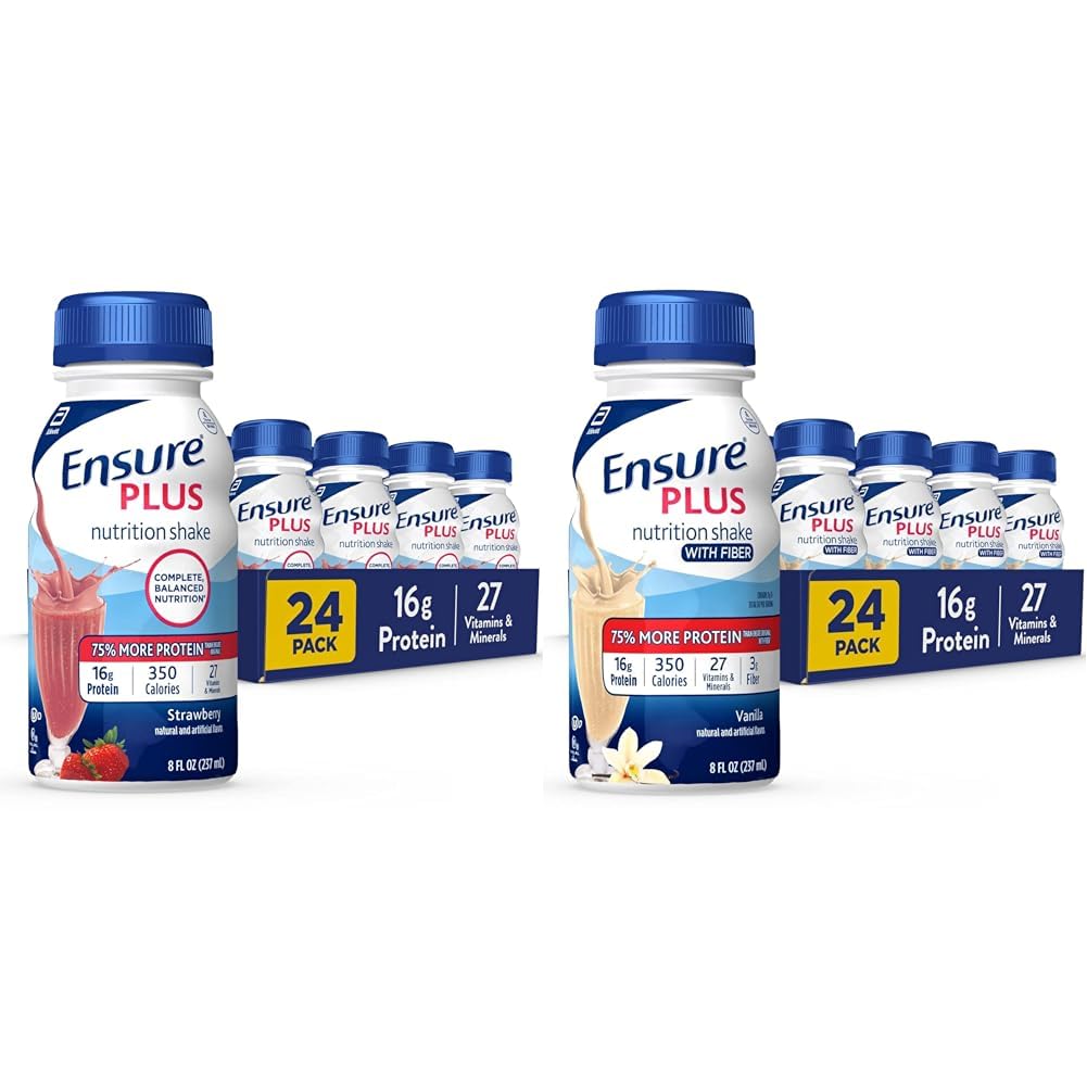 Assure plus de nutrition agiter avec 16 grammes de protéines et Assure plus de nutrition liquide agiter avec fibre, 16 grammes de protéines, Vanille, 8 Fl Oz bouteille (paquet de 24)