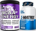 Evlution ZMatrix Magnesio e Zinc Post Workout Supplement (60 Serve) Plus Rifornire BCAAs Aminoacidi Polvere per Pre & Post Workout (Grape, 30 Serve)