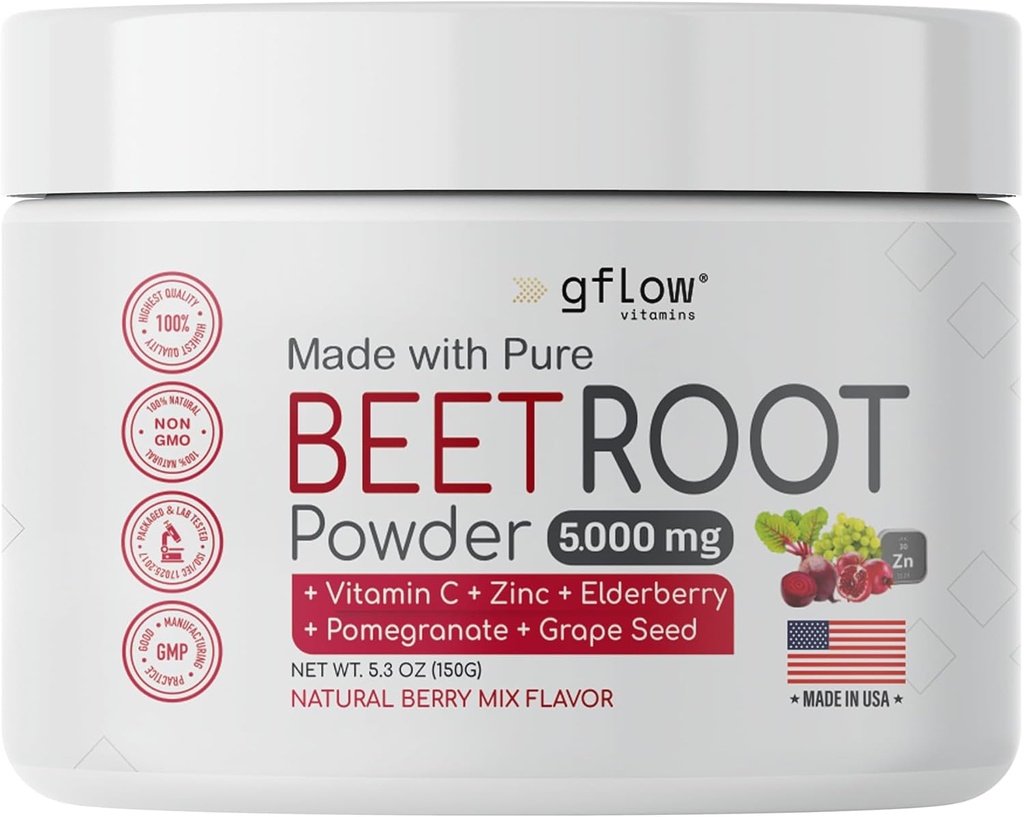 Polvere di radice di barbabietola - Nitric Oxide Boost e salute del cuore - Supplemento Superfood non OGM - Natural Berry Mix Flavor, 30 Servings