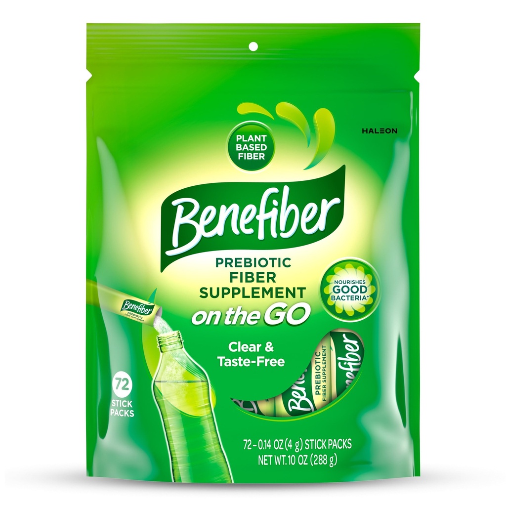 Benefiber On The Go Prebiotic Fiber Supplement Powder for Digestive Health, Daily Fiber, Non aromaed - 72 Sticks