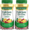 Calcium della bontà della natura + D3 + Gummie di zinco, Supporta le ossa forti e denti più un sistema immunitario sano, 500mg, arancio e ciliegia aromatizzato, 70 Gummies (Pack of 2)