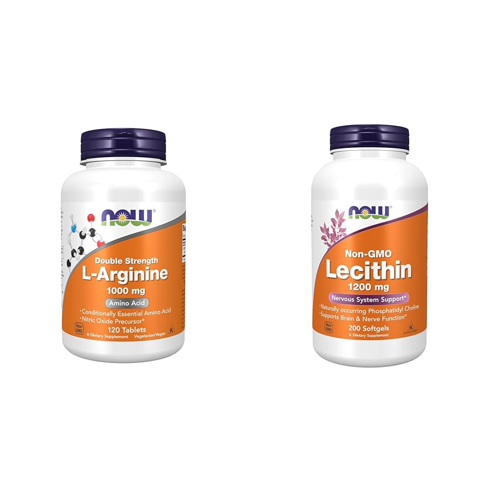 NOW-Ergänzungen, L-Arginin 1000 mg, Nitric Oxid Precursor*, Aminosäure, 120 Tabletten & Supplements, Lecithin 1200 mg mit natürlichem Occurringidyl Cholin, 200 Softgels