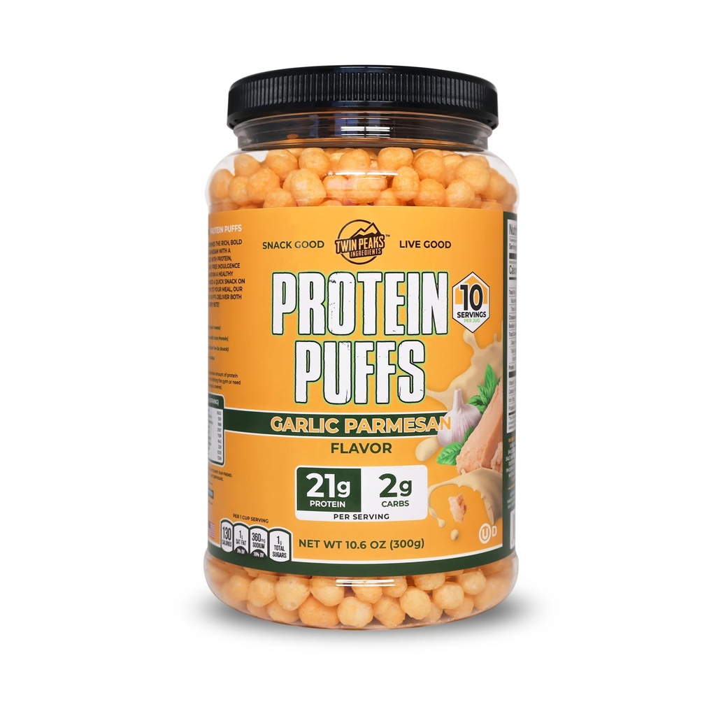 Puffes protéinées Twin Peaks - (parmesan argileux), Kéto Friendly, Snack faible en glucides (300g, 21g de protéines, 2g de glucides nets, haute en protéines, Snack croustillant sain)