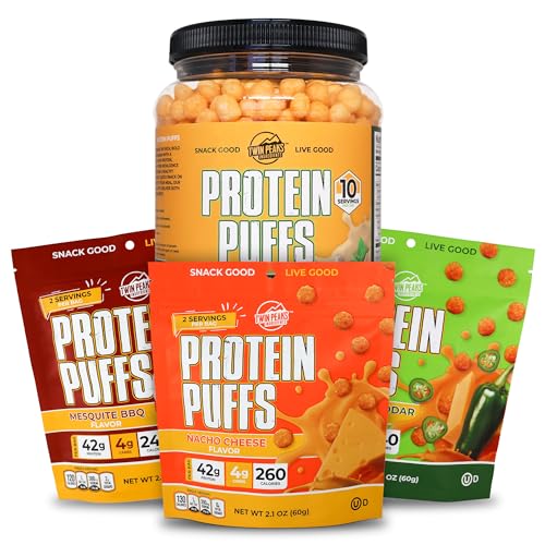Twin Peaks Low Carb, Keto Friendly Protein Puffs, Knoblauch Parmesan (300g, 21g Protein, 2g Carbs) + Twin Peaks Zutaten Low Carb, Keto Friendly Protein Puffs, (Variety Pack, 2.1 Ounce), 2 Servierungen,