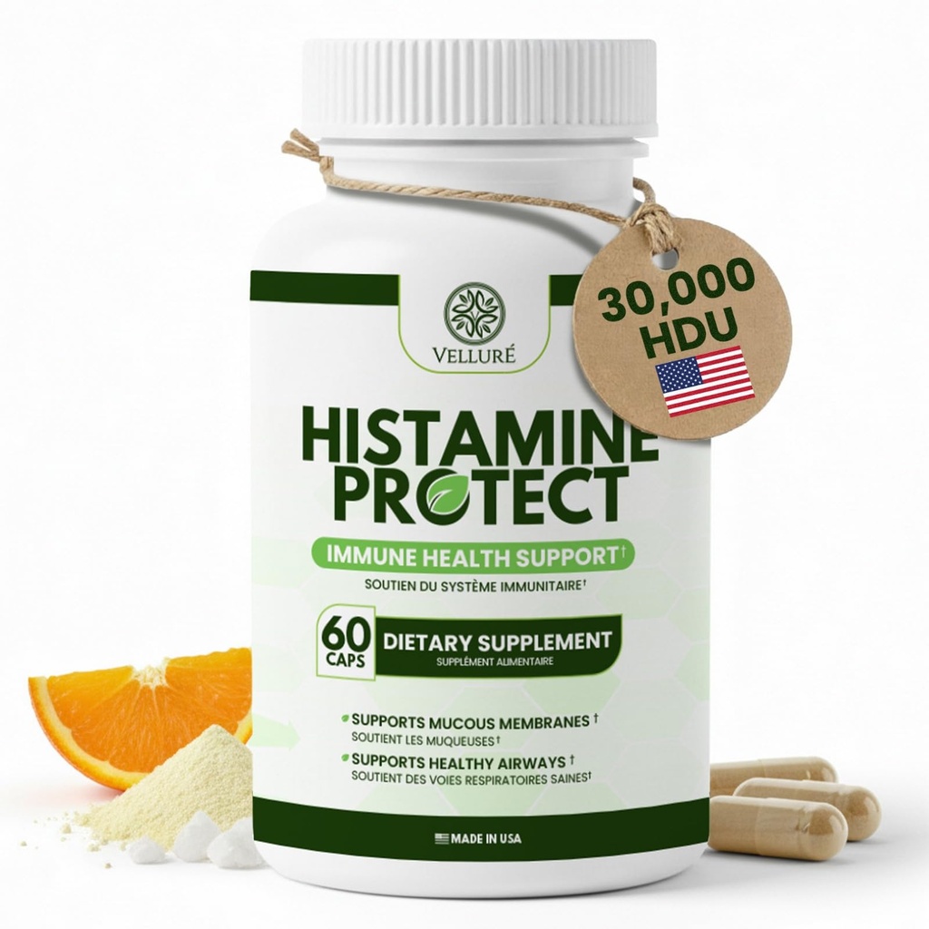 DAO Enzime Integratore Istamina Blocker, 30.000 HDU Diamine Oxidase per l'intolleranza istamina & alimenti fermentati, Gut & supporto digestivo con Quercetina, Magnesio & Vitamina C, 60 capsule