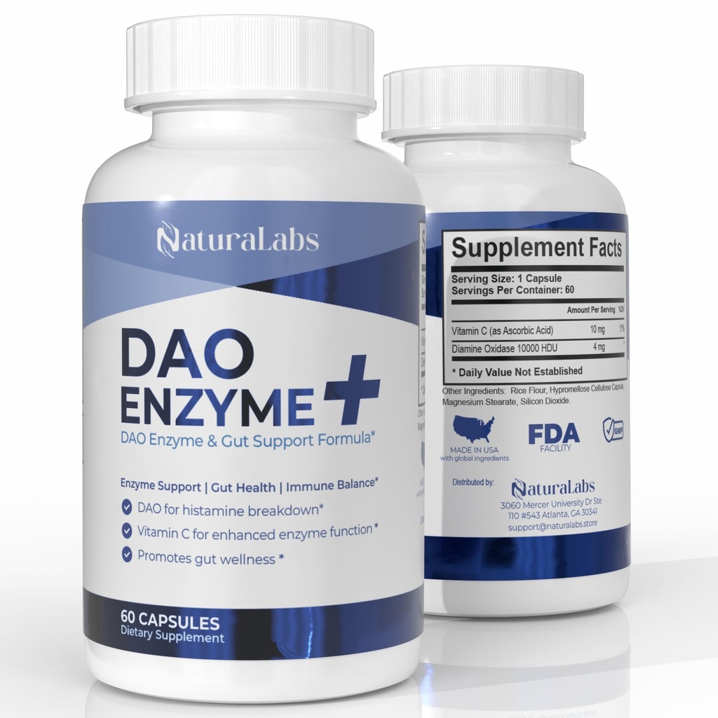 DAO Supplements Histamine Blocker – DAO Enzyme + Diamine Oxidase & Vitamina C per Gut Health & Food Support – 60 Serve - 1 capsula prima dei pasti per l'intolleranza istamina