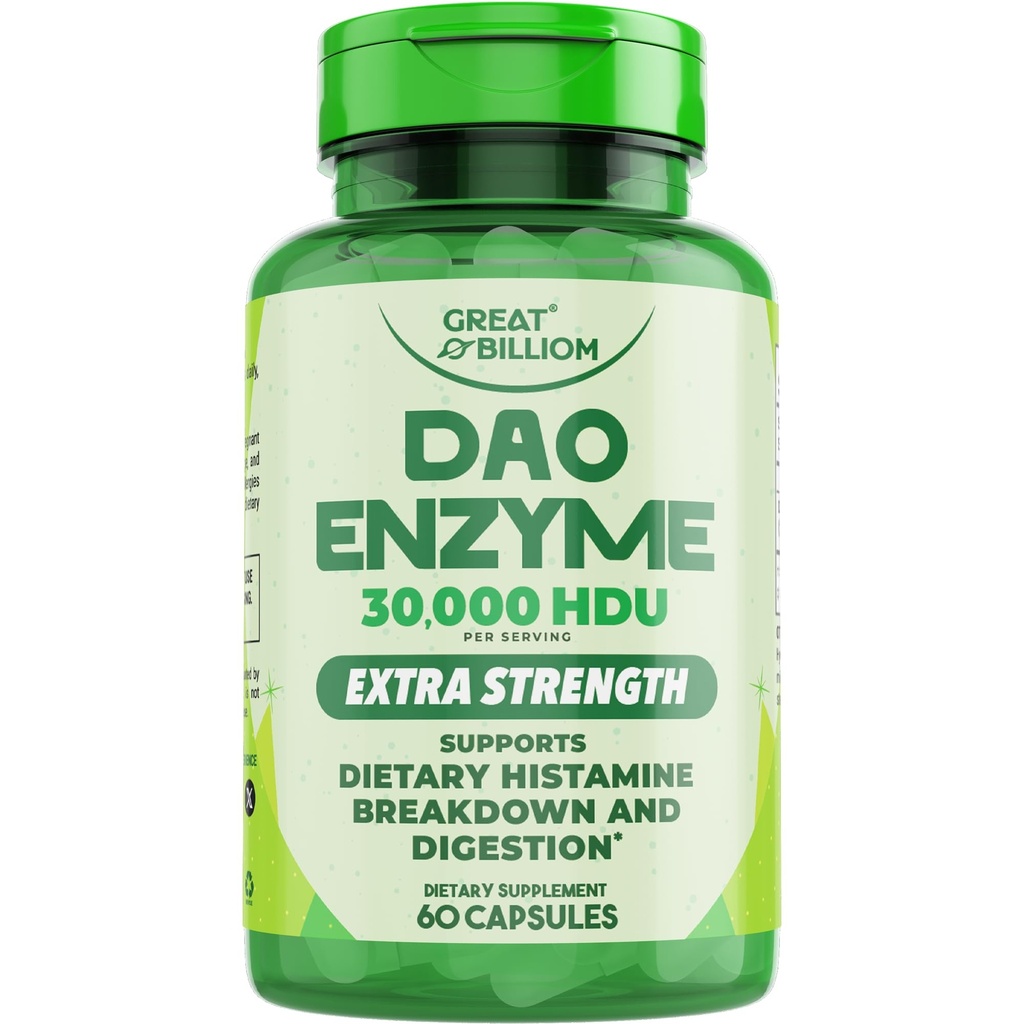 DAO Enzyme (Diamine Oxidase) - Enzimi digestivi per le donne e gli uomini - 30.000 HDU - Integratori di salute del fegato - Supporto per istamina digestiva - Enzimi per la digestione - 60 capsule