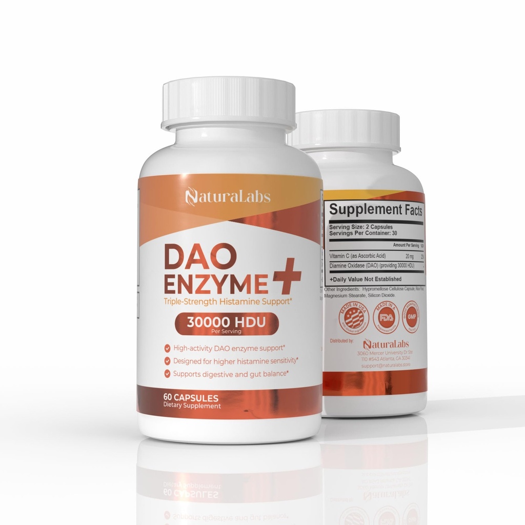 DAO Enzyme + Histamine Blocker - Triple-Strength 30,000 HDU Formula - DAO Enzyme Integratori con Vitamina C - Histamine Intolerance Digestive Support - 60 Capsule