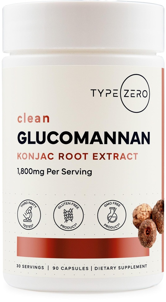 Tipo Zero Clean Glucomannan Konjac Root Extract (90 capsule)(1,800 MG Per Serving) - 30 Serve, Non OGM, Gluten Free