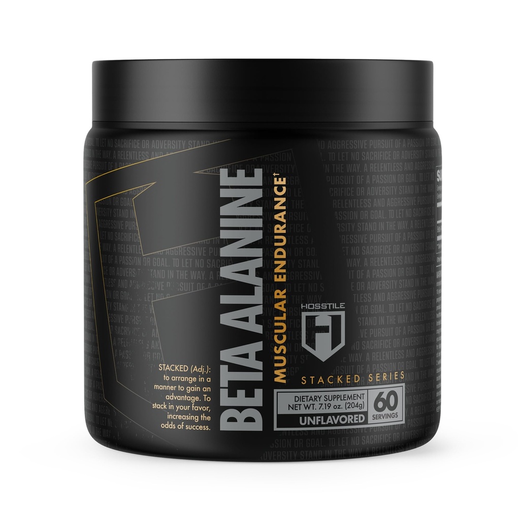 HOSSTILE Beta-Alanine Powder, Pre Workout, Delays Muscular Fatigue, aumenta la resistenza e le prestazioni, non aromatizzato, 60 Serve