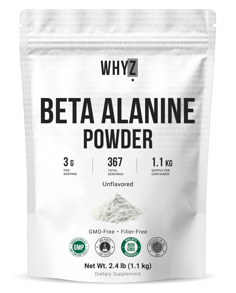 Poudre Beta-Alanine, 2,4 lb, Supplément non aromatisé pour pré-entraînement Poudre Beta-Alanine micronisée pour mélange facile Vegan Non-OGM sans gluten, 1100g