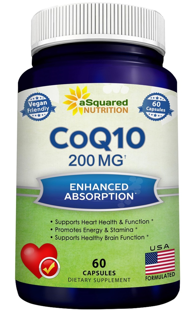 aSquared Nutrition CoQ10 200mg - 60 Kapseln - CO Q 10 Supplement - Coenzym Q10 Ubiquinone Pillen - Vegan CoQ-10 extra Antioxidans Vitamin - Alternative zu Softgels & Gummis