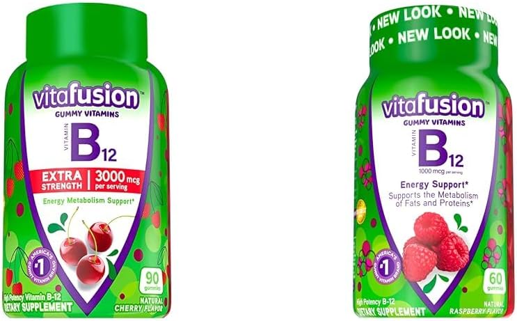 Vitamina B12 Gummy Vitamine per il supporto Metabolismo Energetico, Ciliegia e Lampone Aromaed, America Numero 1 Marca, 90 e 60 Conte