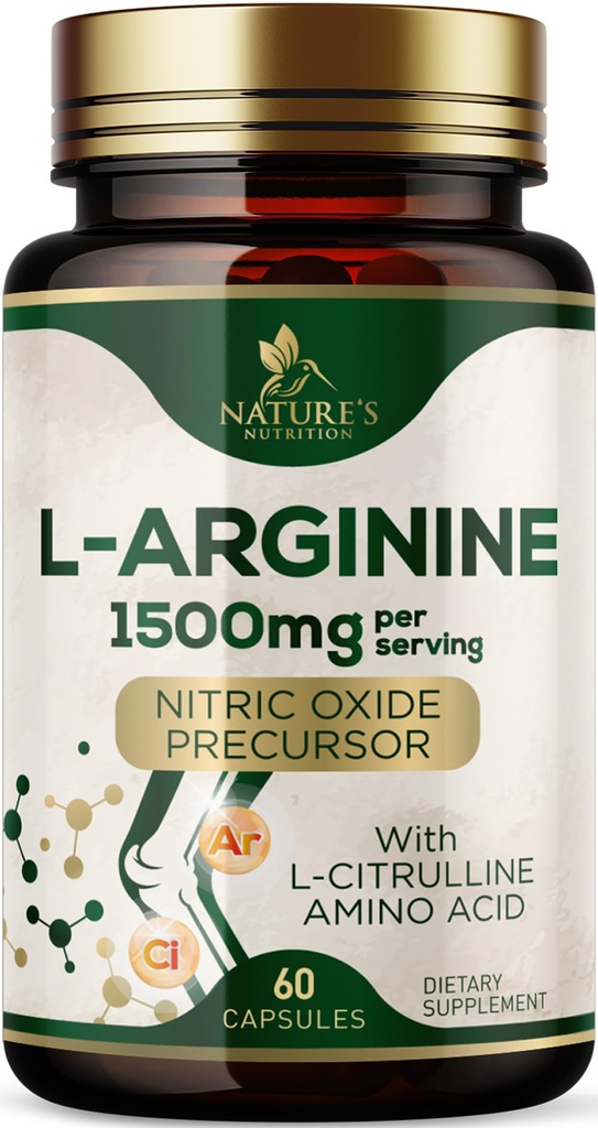 L-Arginin Extra Strength Supplement mit L-Citrulline - Muskelunterstützung natürliches Nitric Oxid Precursor Booster - Herzgesundheitsunterstützung - Aminosäure Energy Blend für Männer, USA Bottled - 60 Kapseln