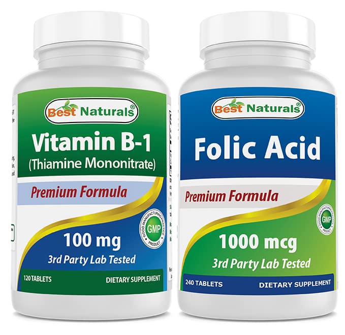 Best Naturals Vitamin B1 als Thiamine Mononitrate 100 mg & Folsäure 1000 mcg