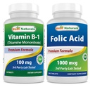 Best Naturals Vitamin B1 als Thiamine Mononitrate 100 mg & Folsäure 1000 mcg